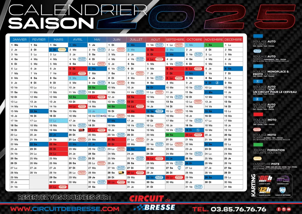 calendrier piste 2025
