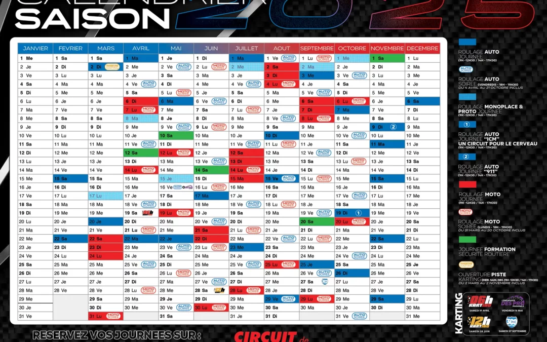 Calendrier piste 2025 : Toutes les activités du Circuit de Bresse